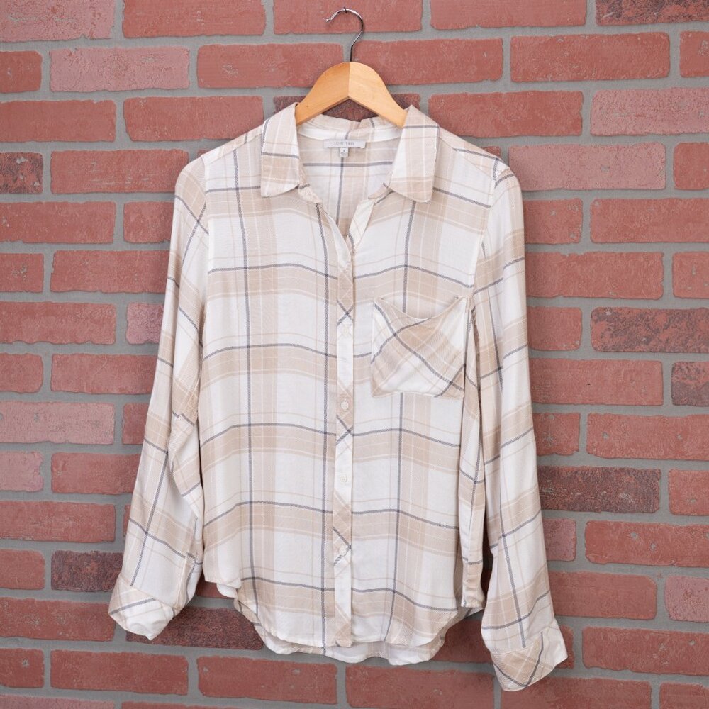 Lightweight Plaid Button-Up - Khaki - Picture 3 of 11